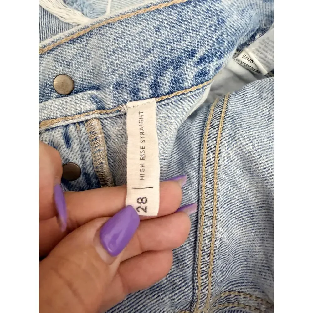 PacSun High Rise Distressed Jeans Light Wash Raw Hem Button Fly 28